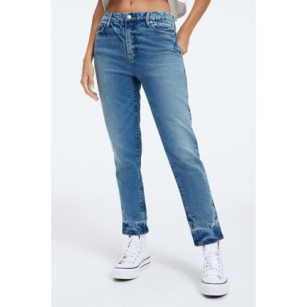 Good American Women's The Weekender Relaxed Fit Straight Leg Indigo339 Jeans - Picture 10 of 15